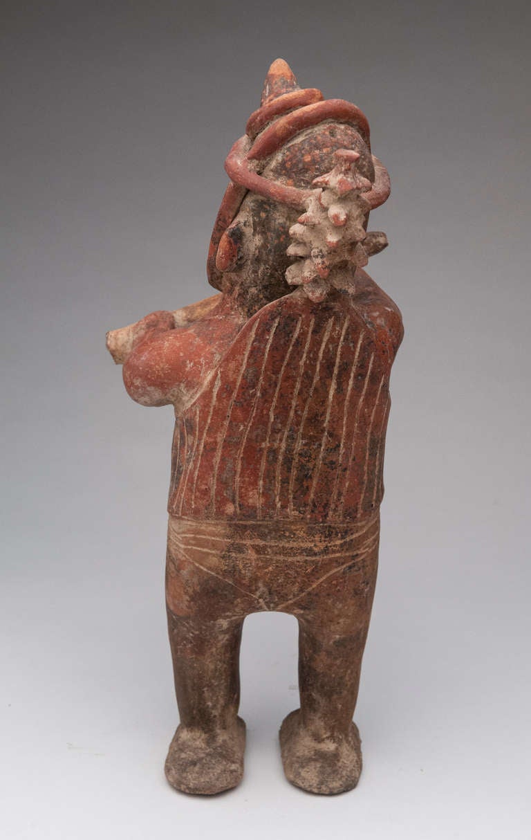 Hand-Carved Pre-Columbian Terracotta Sculpture of a Shaman Warrior
