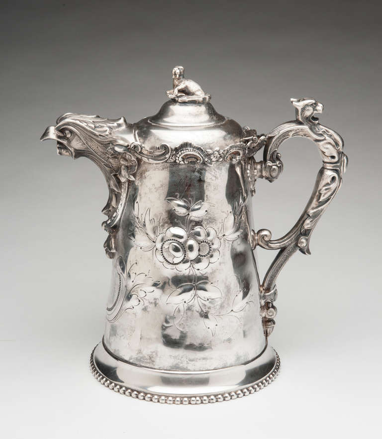 Elaborate and Detailed Silverplate Coffee Pot, 1863, Made by Ernest Kaufman, Philadelphia, PA