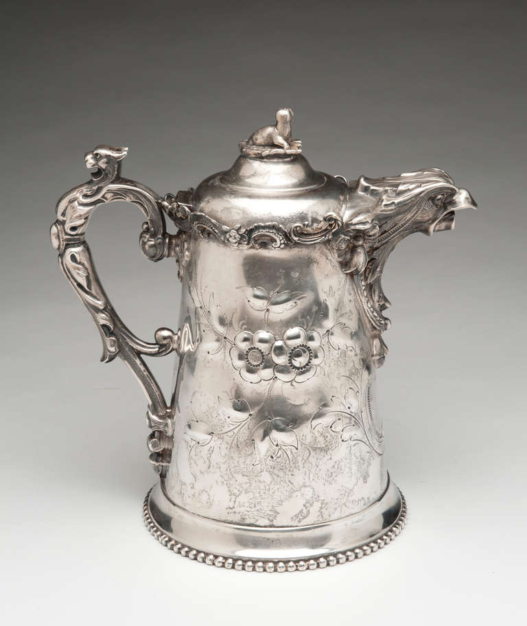 Elaborate and Detailed Silverplate Coffee Pot, 1863, Made by Ernest Kaufman, Philadelphia, PA at