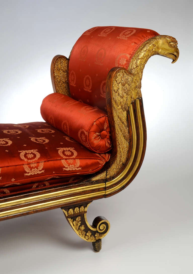 American Carved and Parcel Gilt Neoclassical Recamier from a design by Thomas Sheraton