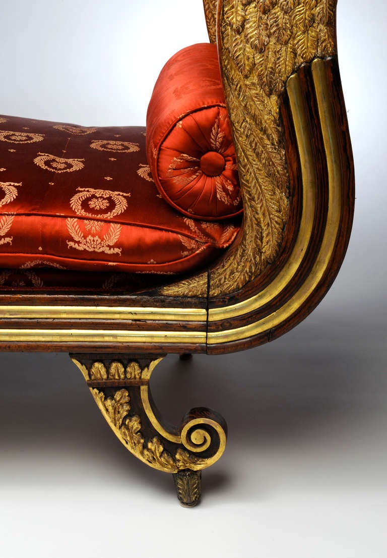 Birch Carved and Parcel Gilt Neoclassical Recamier from a design by Thomas Sheraton