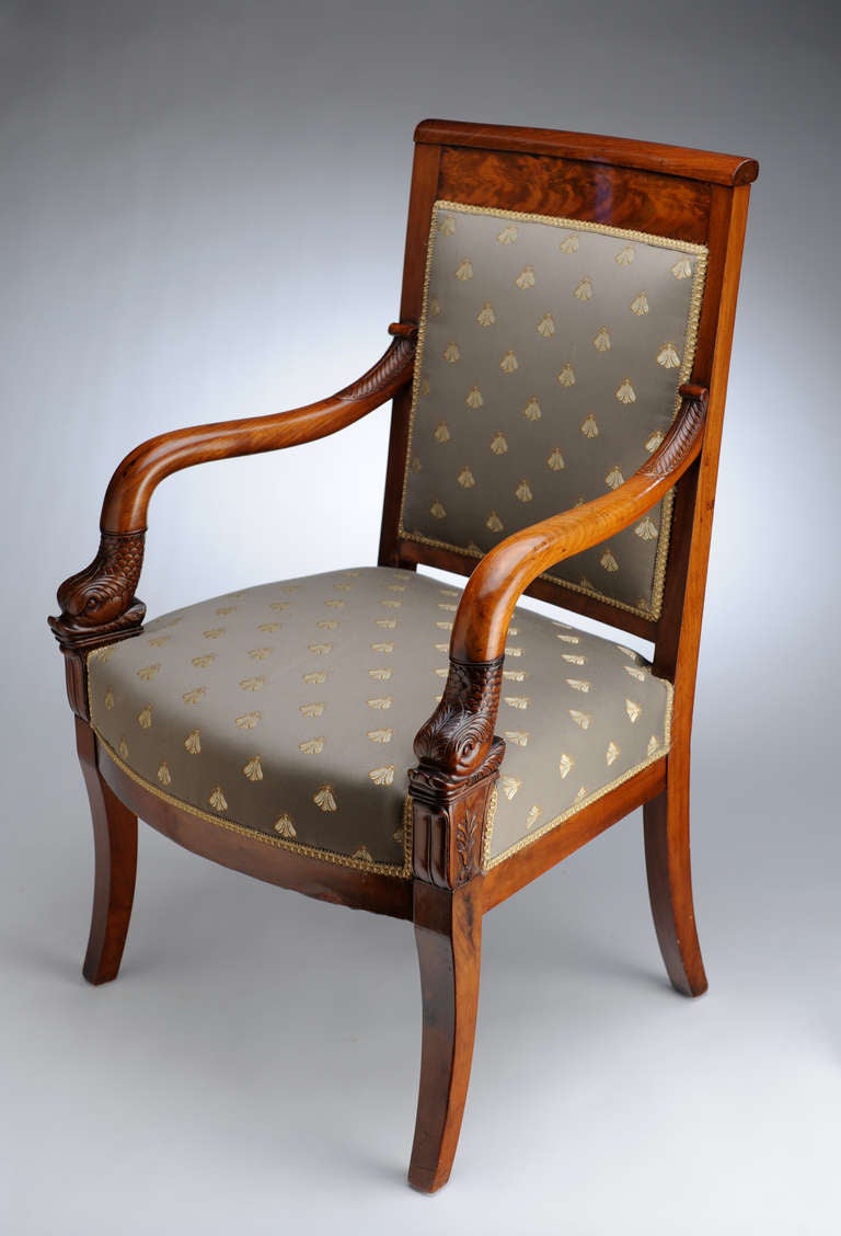 French, Charles X, Dolphin Arm Chair In Excellent Condition In Miami Beach, FL