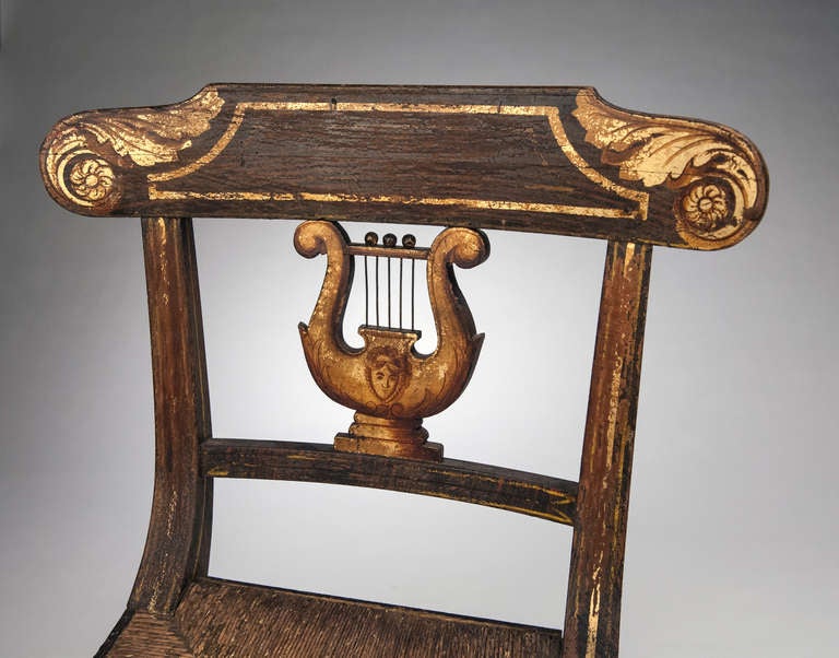 19th Century Pair of American Federal Painted Lyre Back Chairs
