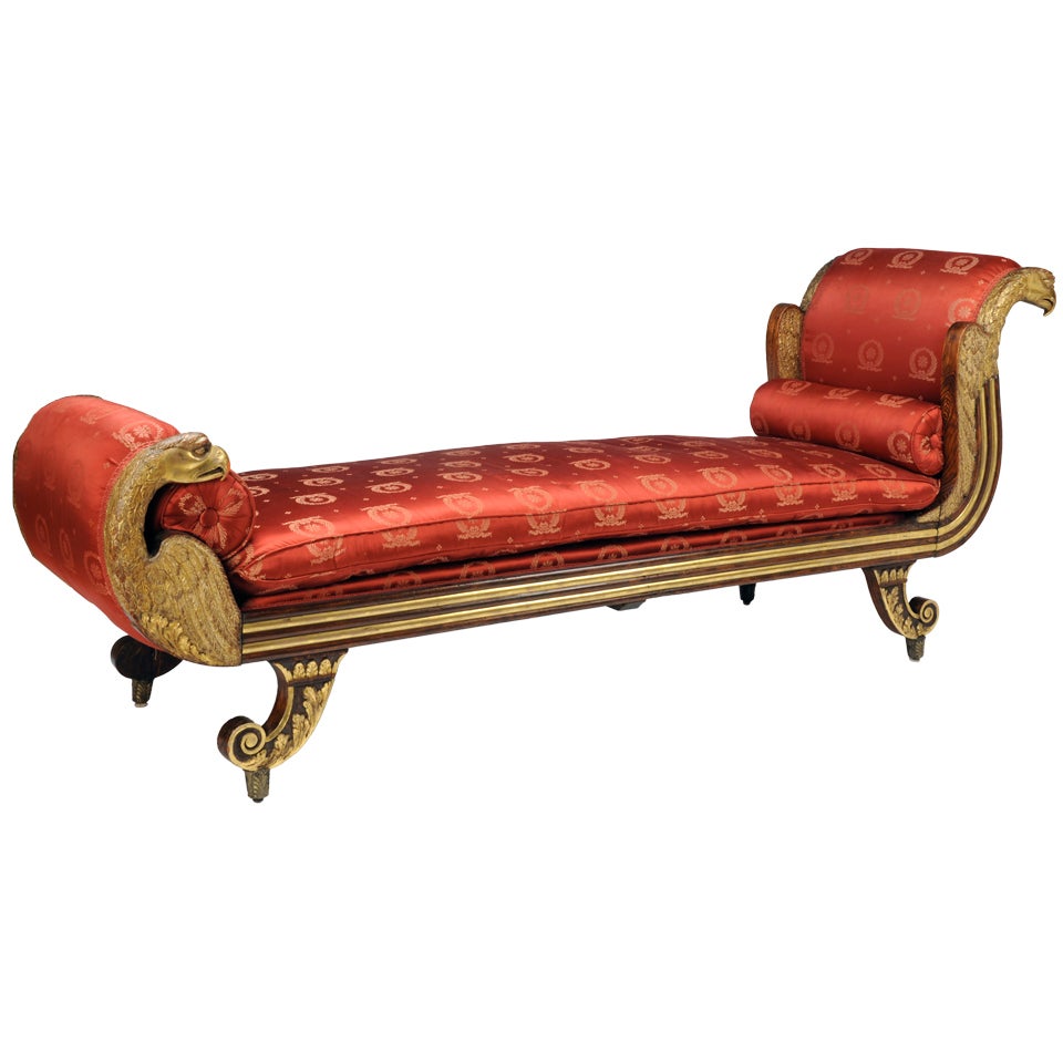 Carved and Parcel Gilt Neoclassical Recamier from a design by Thomas Sheraton