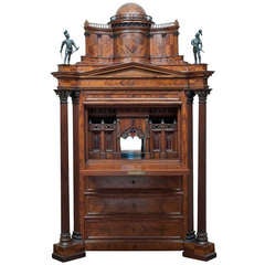 Antique A Major Architectonic German Mahogany Fall Front Desk of Romantic Inspiration