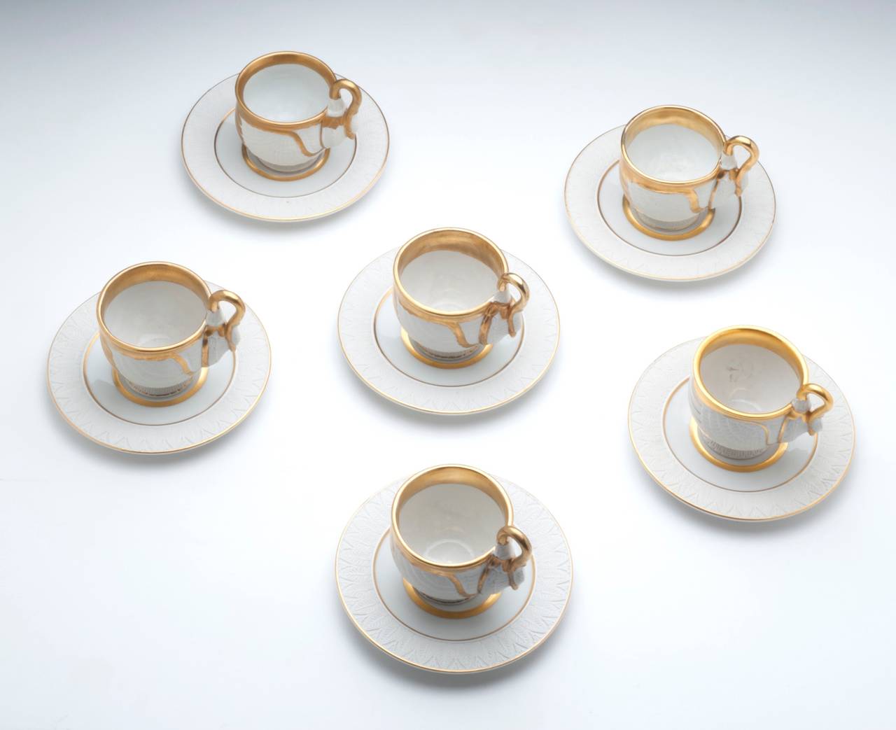 Six Meissen Dresden style Swan Cups and Saucers, circa 1955
after a Meissen design from 1820
Marked RPM on the bottom of the saucer