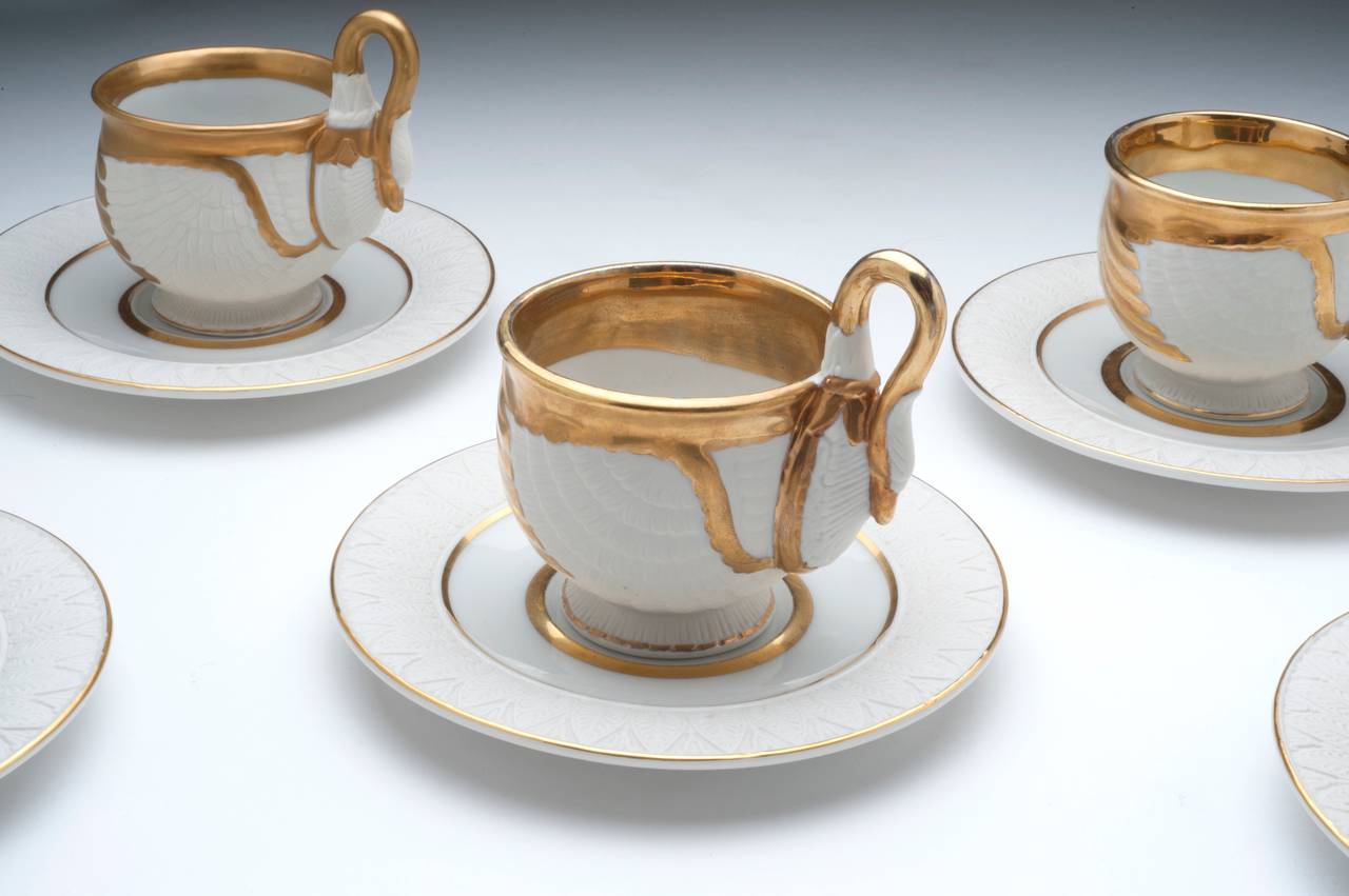 20th Century Six Meissen Dresden style Swan Cups and Saucers, circa 1955