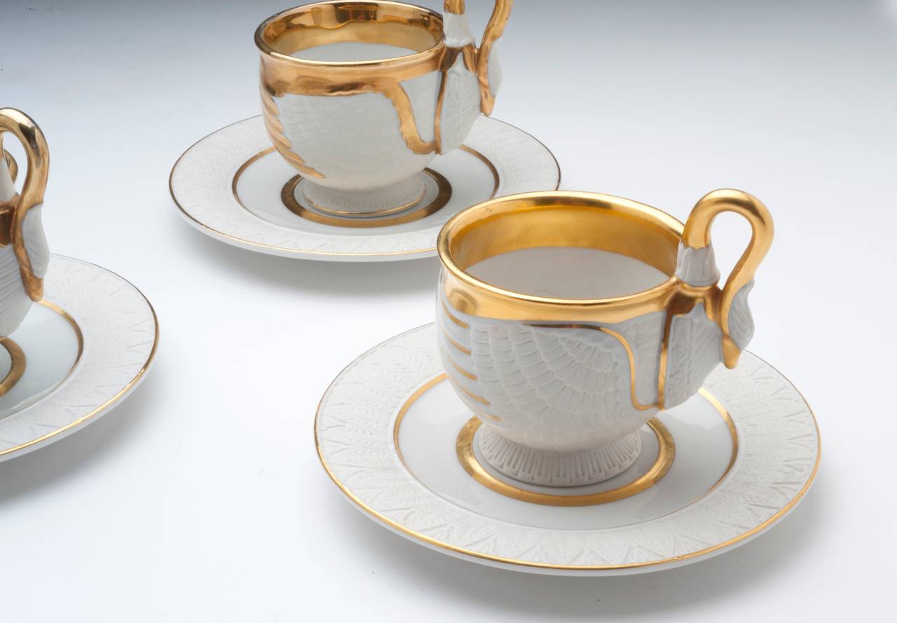 Six Meissen Dresden style Swan Cups and Saucers, circa 1955 In Excellent Condition In Kensington, MD