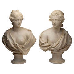 Pair of Marble Busts; Male and Female