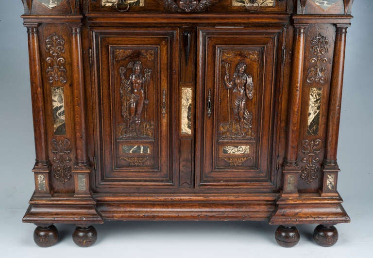 Walnut 16th century French Renaissance walnut and marble-inlay cabinet