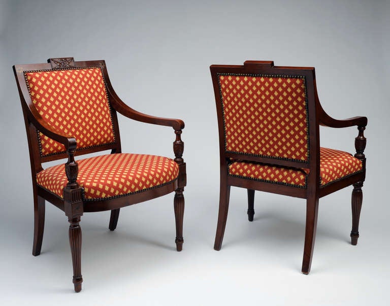 Neoclassical Pair of Charles-Honoré Lannuier Arm Chairs, 2nd period, c. 1830