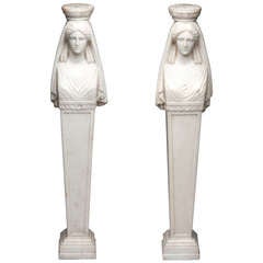 Pair of Neoclassical Caryatid Marble Columns