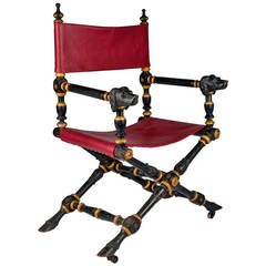 Antique 19th Century American Renaissance Revival Walnut Folding "Campaign" Chair