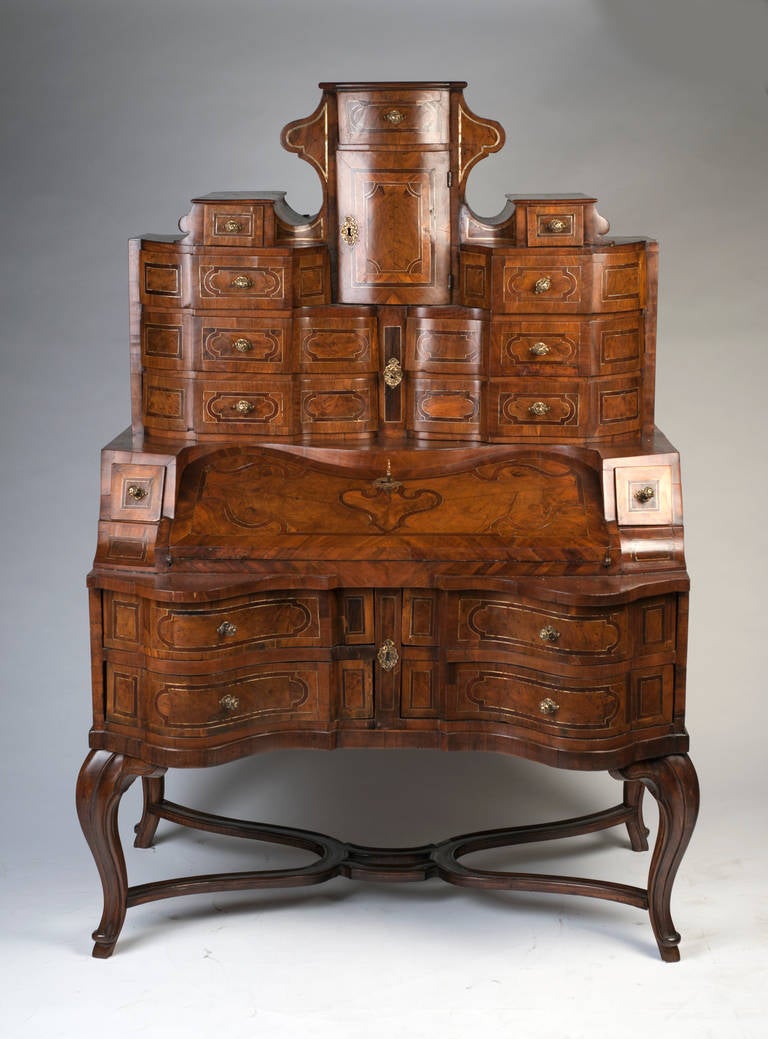 German Tyrolean, Rococo, writing desk, circa 1750.

The German Tyrol is a historical region in the Alps now divided between Austria and Italy. An integral part of the Hapsburg or Austrian or Austro-Hungarian Empire until the end of World War