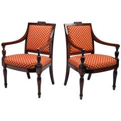 Pair of Charles-Honoré Lannuier Arm Chairs, 2nd period, c. 1830