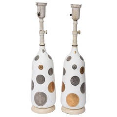 Pair of Fornasetti Style 1960s Hand-Painted Coin Lamps 1