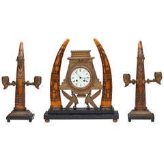 Three Piece Egyptian Revival Clock Set