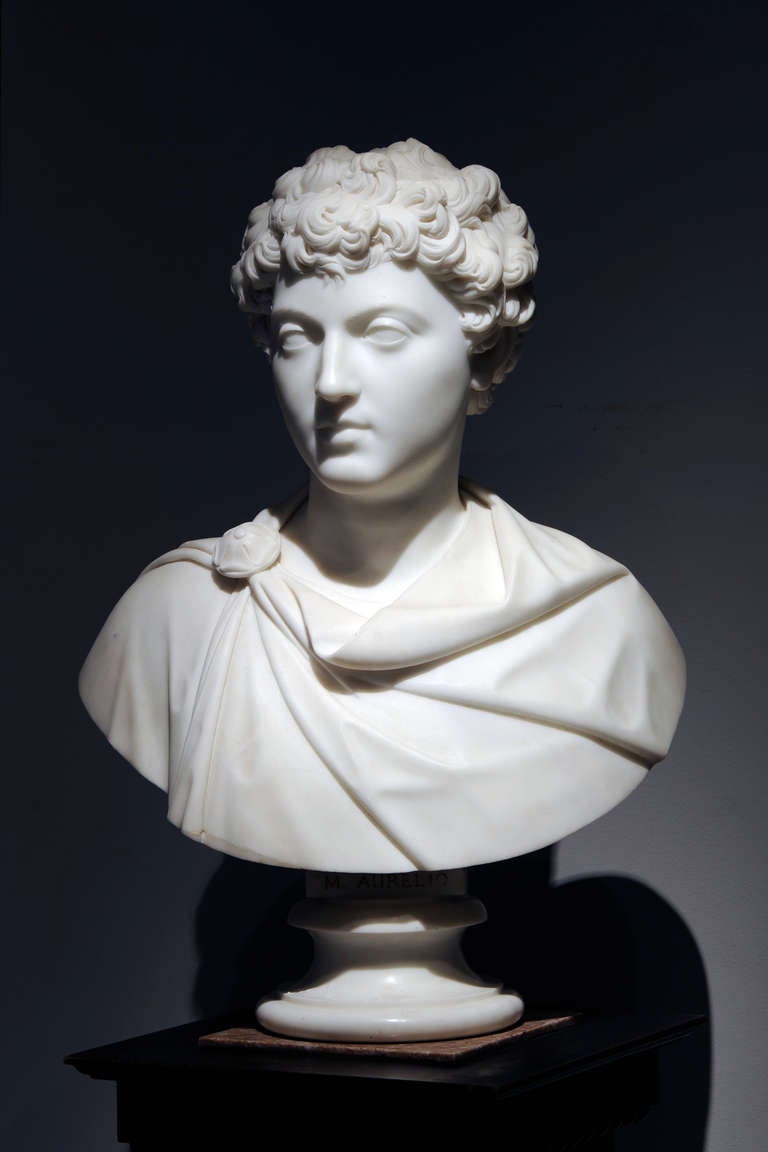 Neoclassical Marble Bust of Marcus Aurelius, 1887 by Leone Clerici