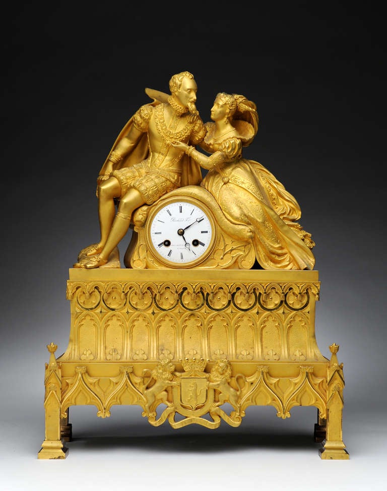 Bronze Doré Figural Clock
French, Napoleon III, c. 1850
19.5 x 15.5 x 6 inches