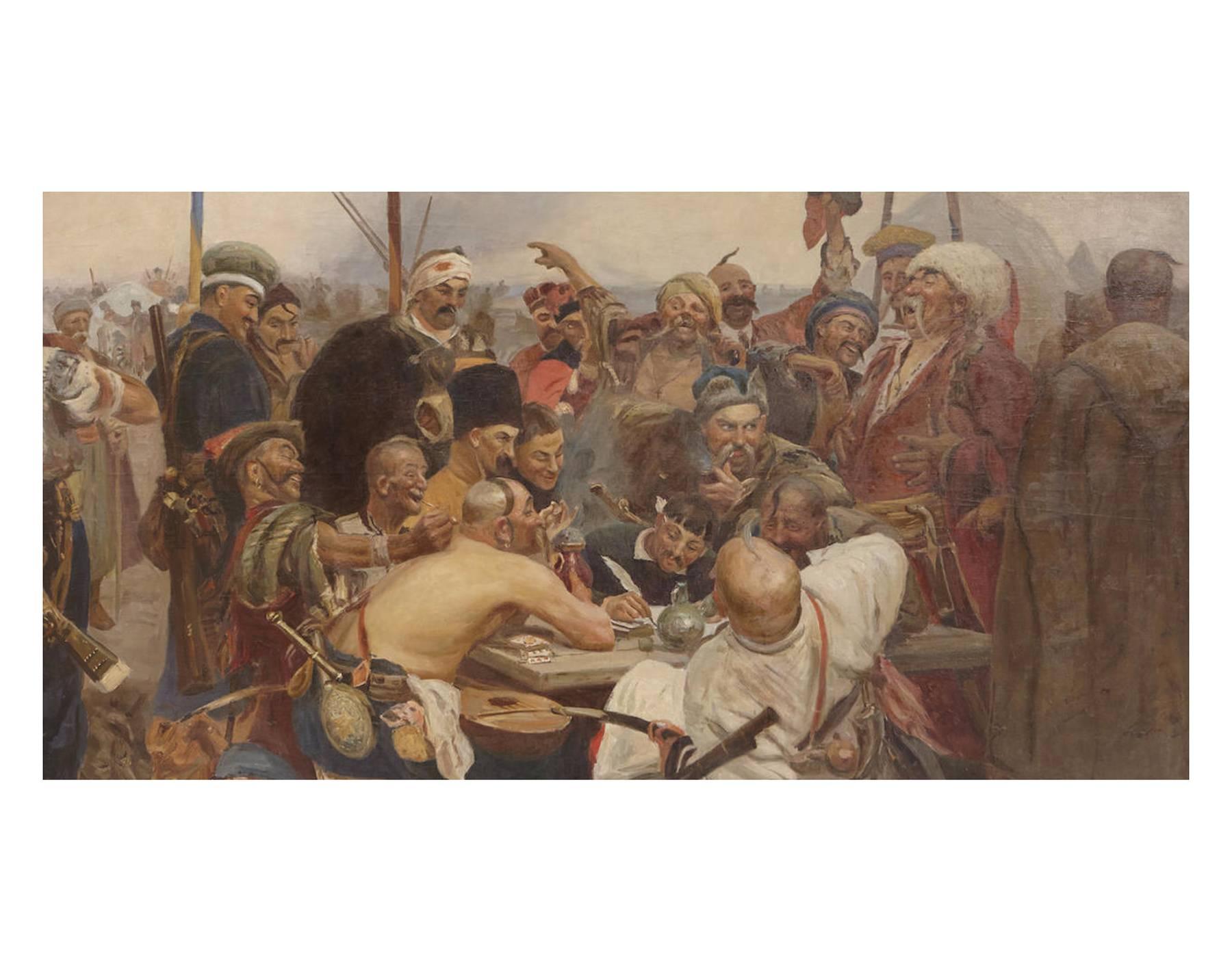 Reply of the Zaporozhian Cossacks to Sultan Mehmed IV, Gemälde nach Ilya Repin (19. Jahrhundert) im Angebot