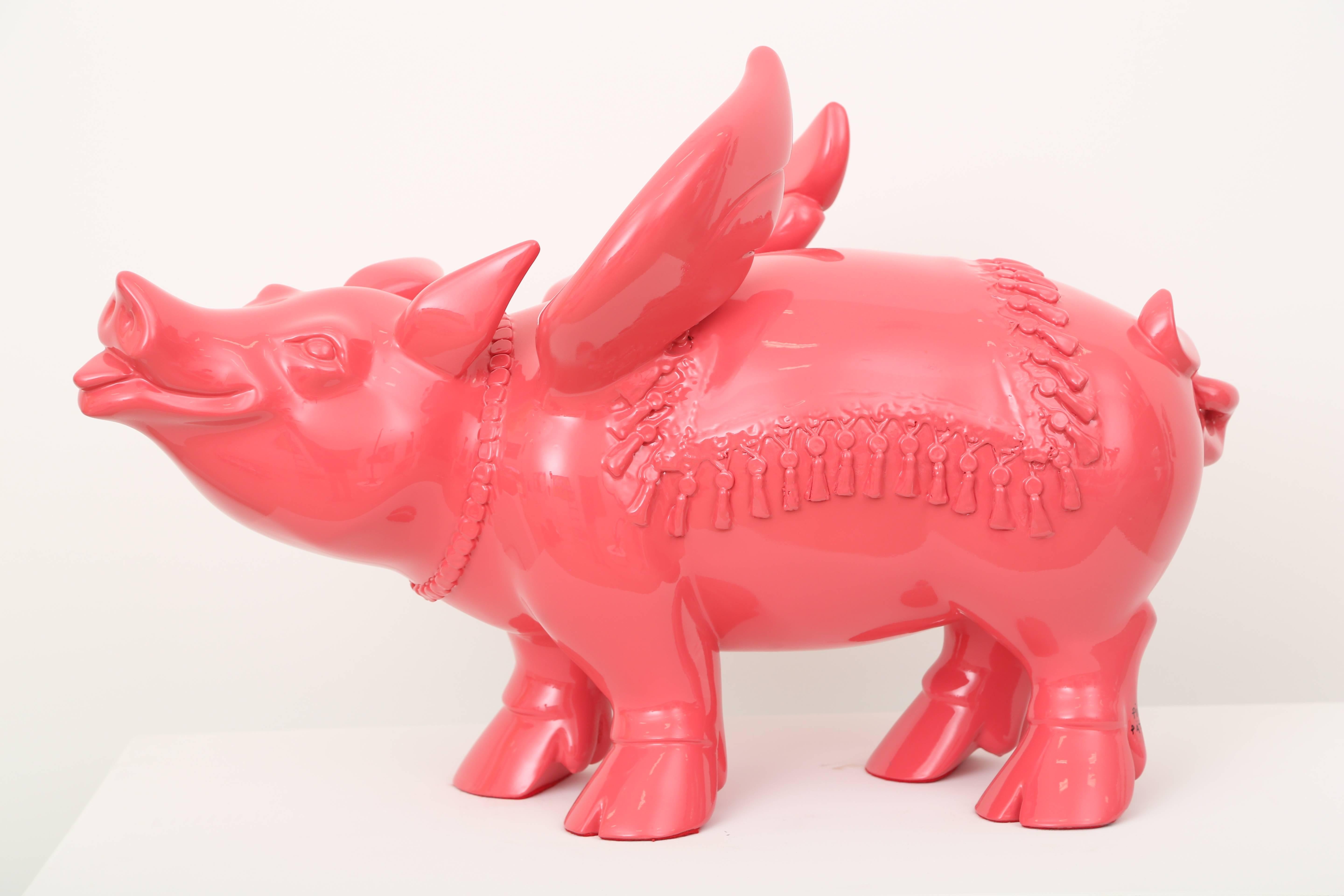Patrick Schumacher Figurative Sculpture - Pigasus - Pink Pig Resin Sculpture