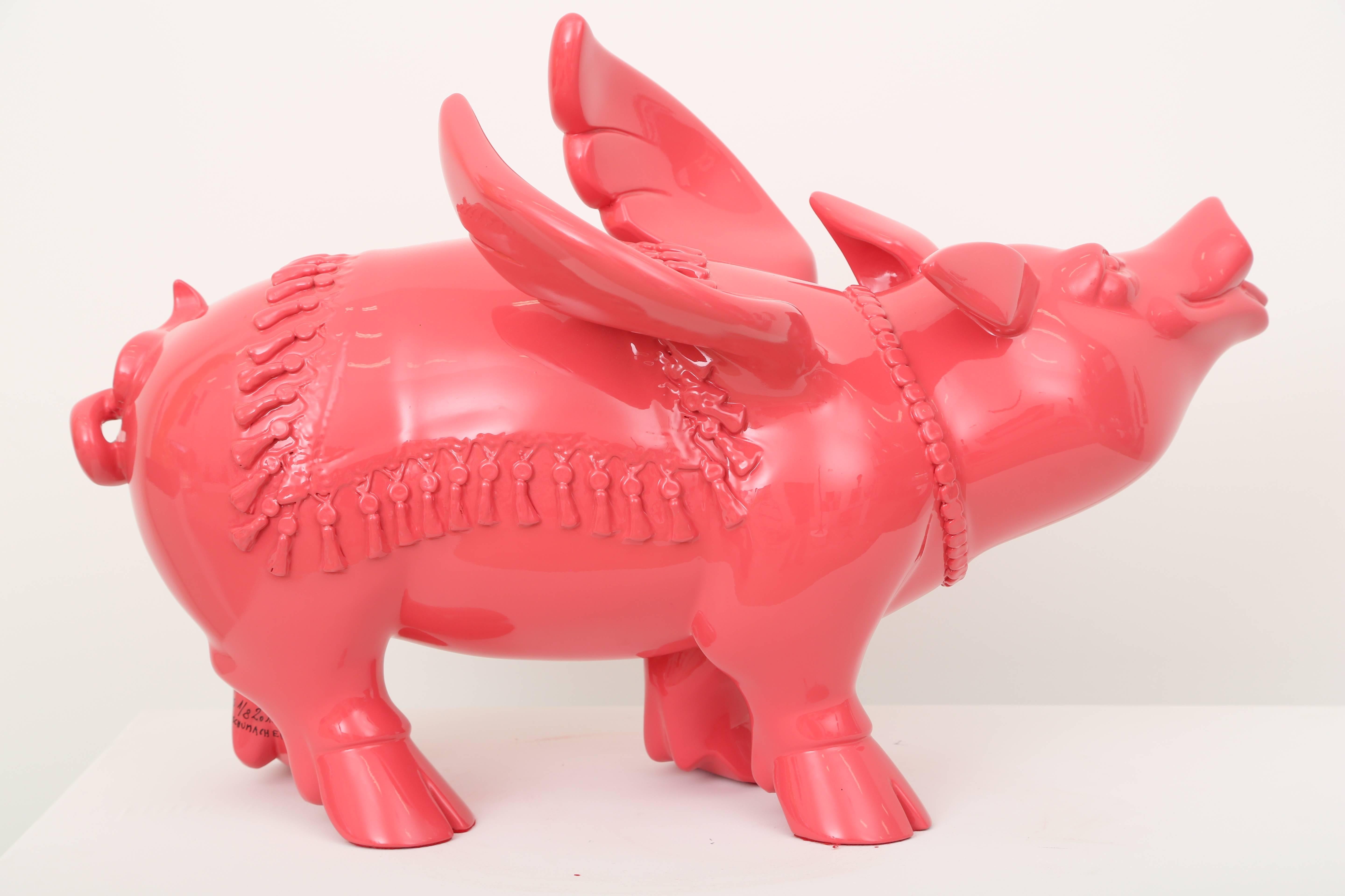 Pigasus - Pink Pig Resin Sculpture For Sale 3