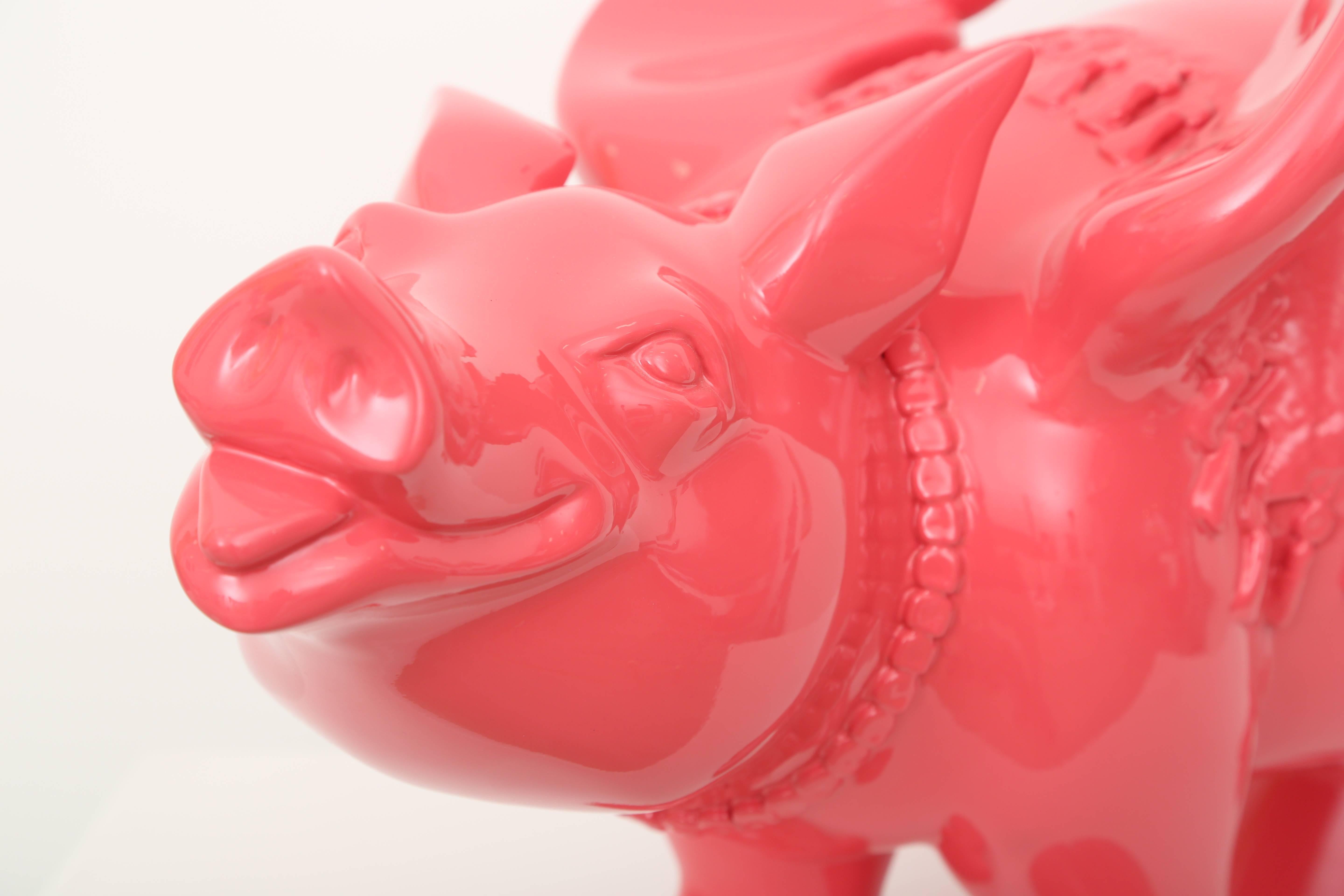 Pigasus - Pink Pig Resin Sculpture For Sale 2