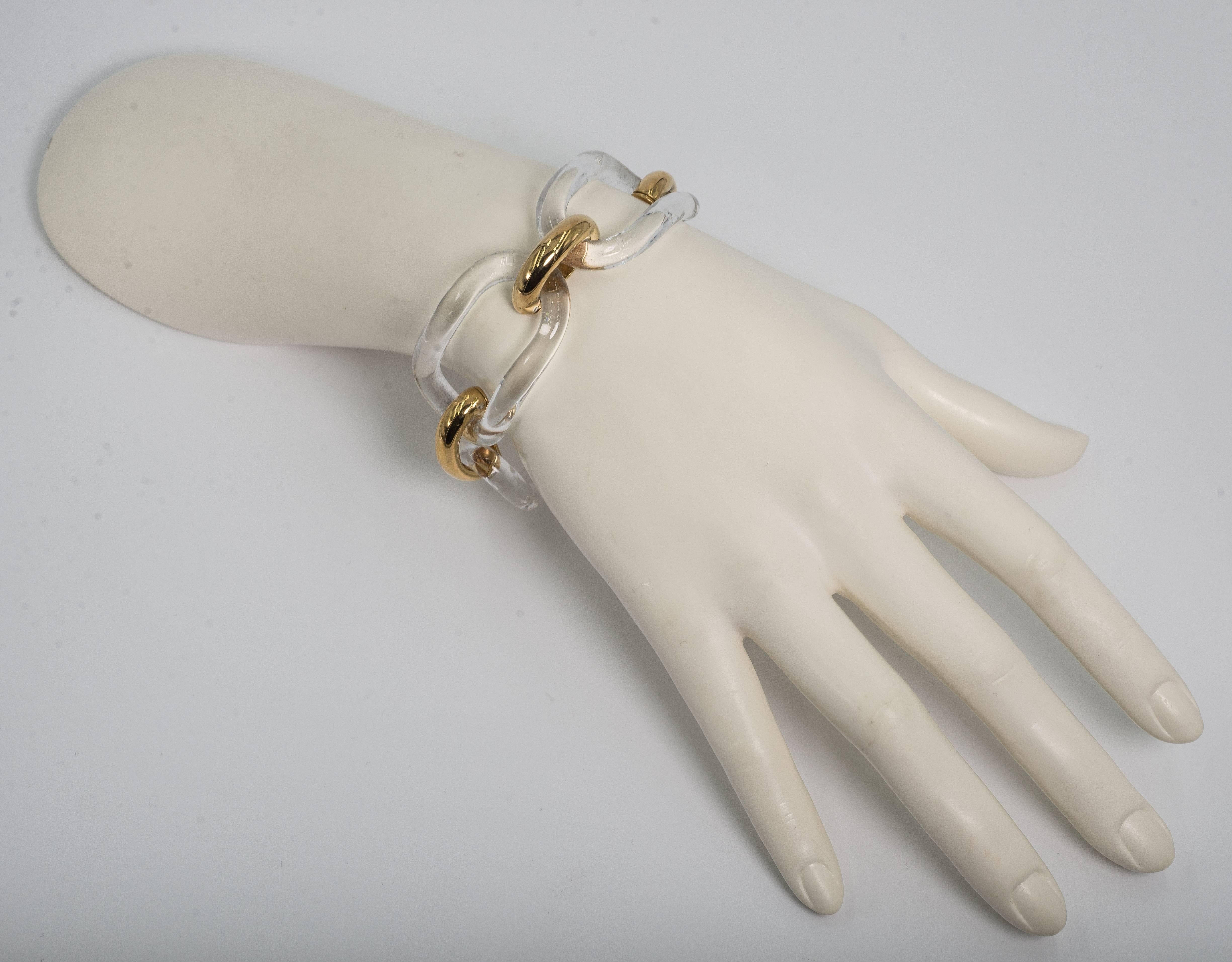 Collezione Monte Napoleone gold vermeil sterling lucite open curved  link bracelet
measures upto 8'' long and 1'' wide