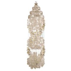 Vintage Capiz Shell Chandelier with Gold Accents