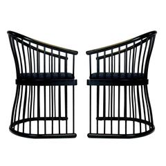 Pair of Jack Lenor Larsen Black Lacquer "Cage" Armchairs