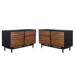 Pair of Midcentury Louvered Chest of Drawers