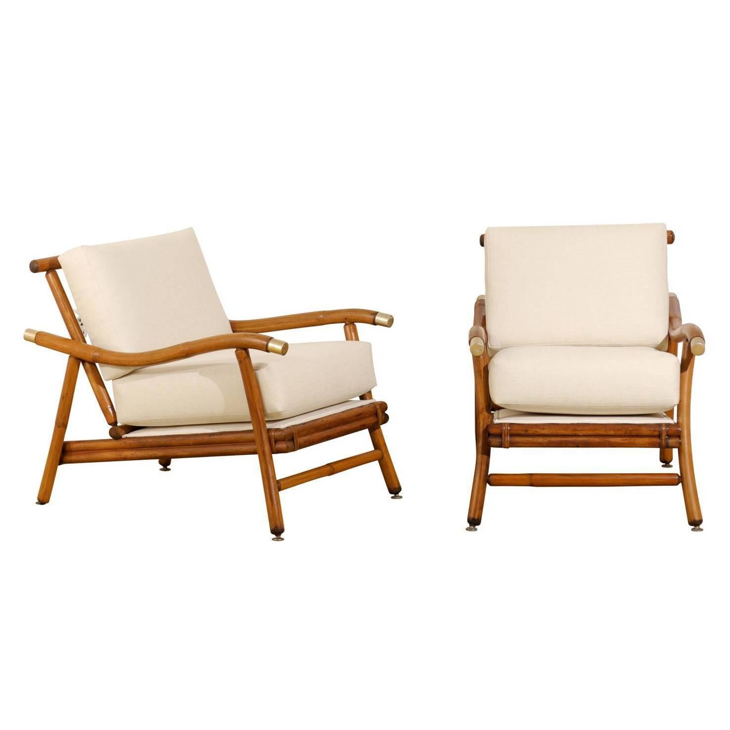 Restored Pair of Campaign Lounge Chairs by John Wisner for Ficks Reed