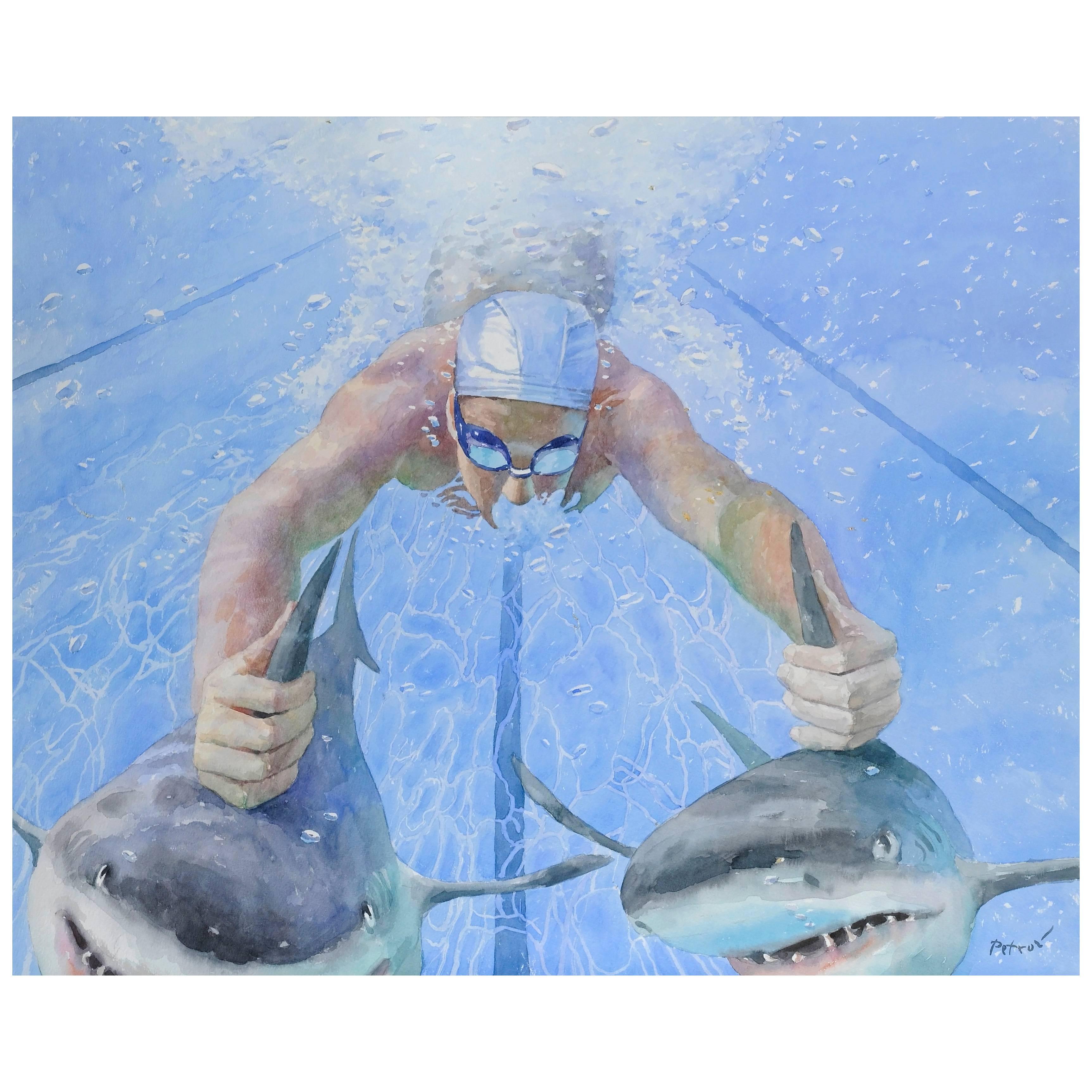 Evgueni Petrov 2008, "Swimmer" Watercolor For Sale