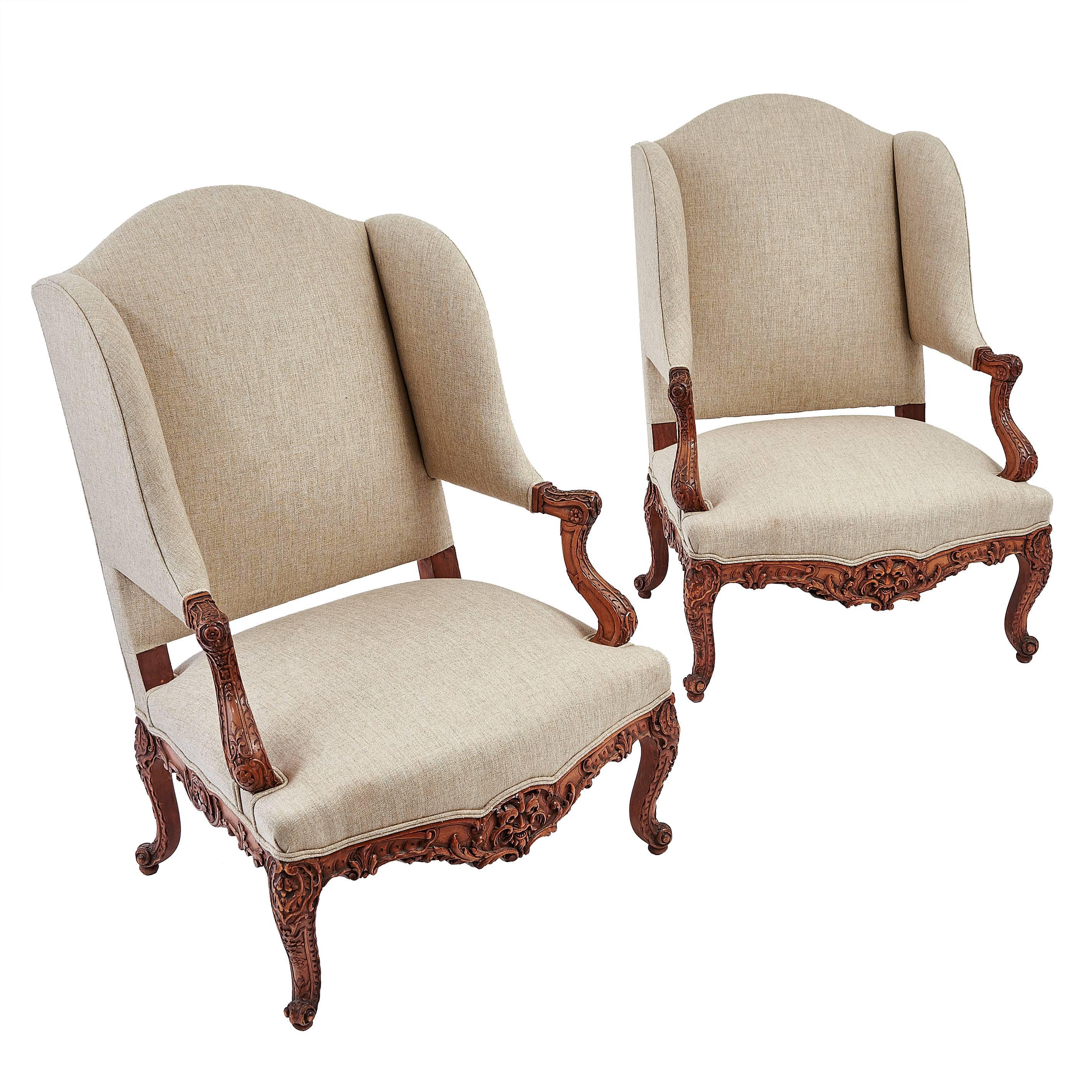 Pair of French Regence Style Wingback Armchairs, circa 1890 For Sale