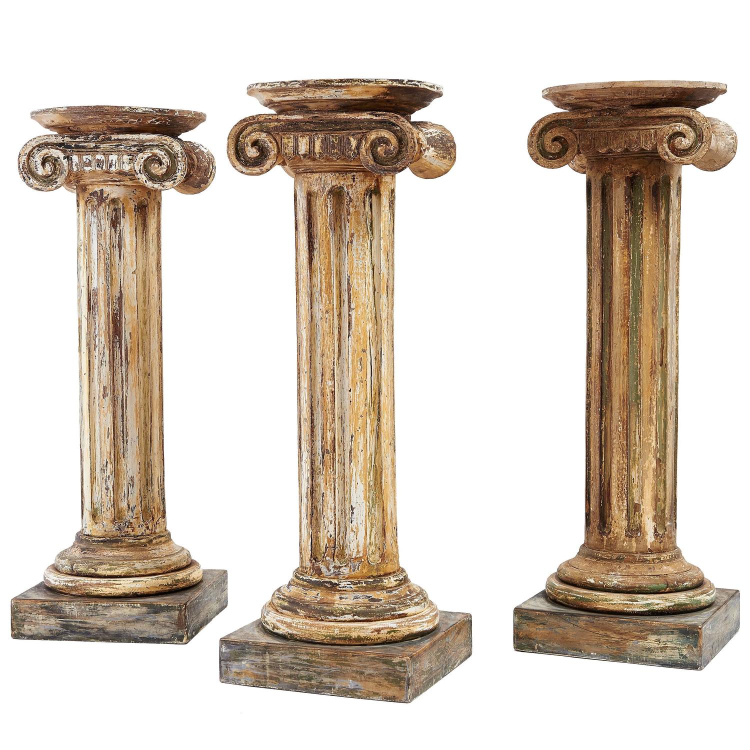Set of Three Italian Wooden Column Pedestals, circa 1900 at 1stdibs