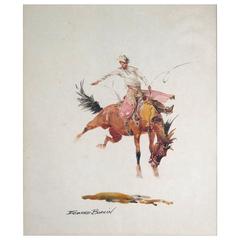 Vintage Rare Original Watercolor by Edward Borein "Bucking Horse"