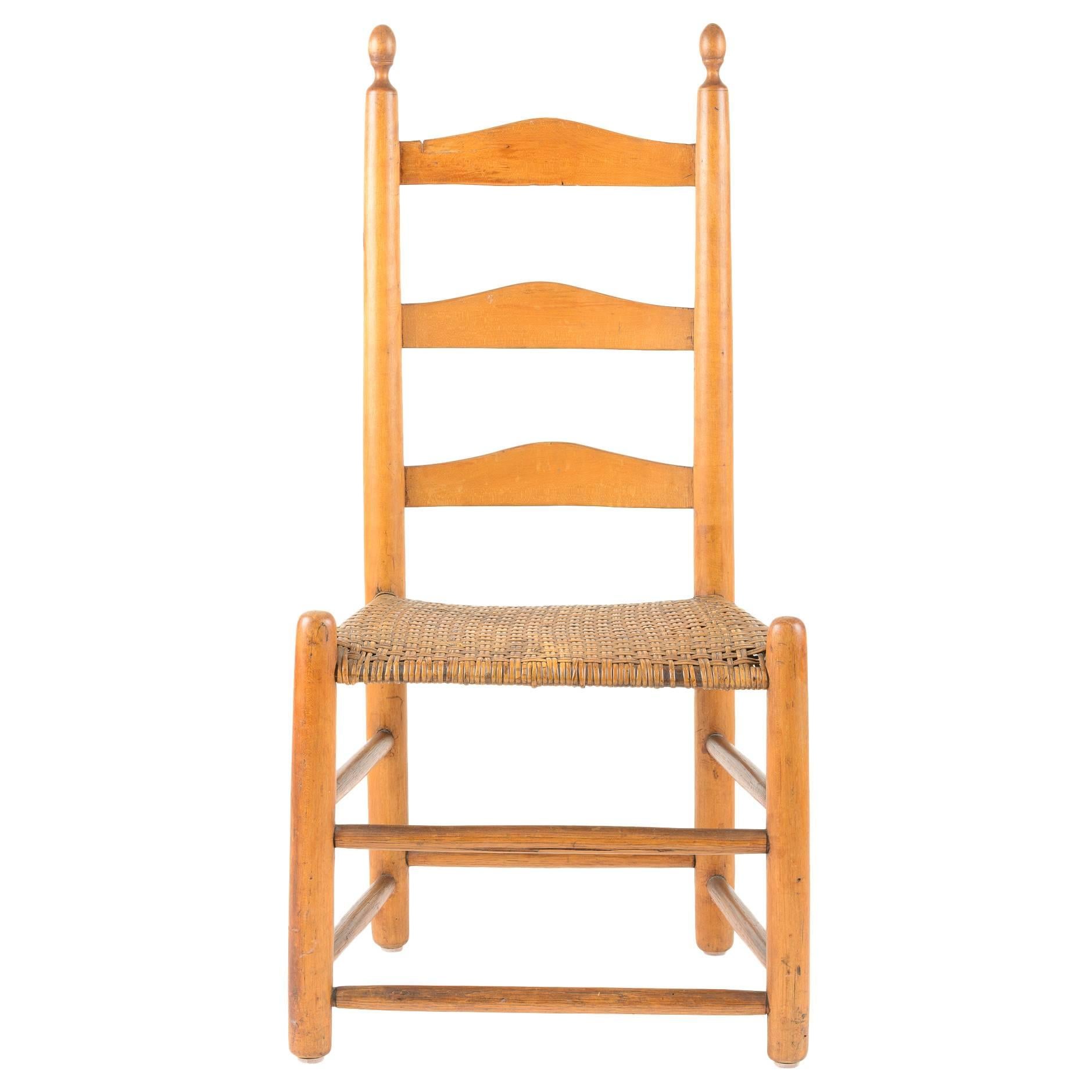 18th Century American Pine Ladder Back Chair with Original Woven Seat