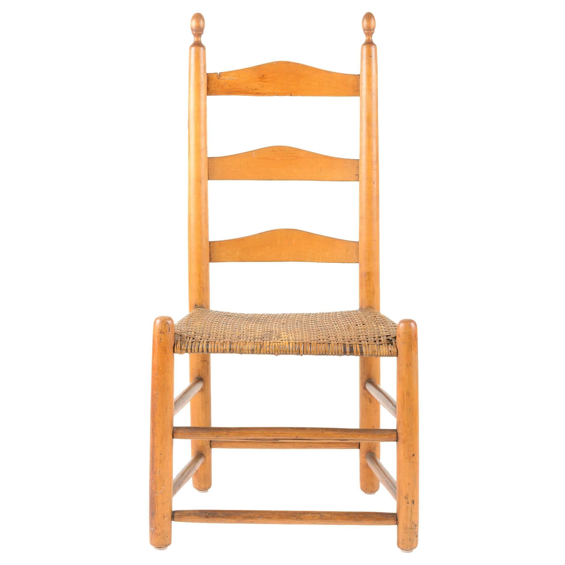 18th Century American Pine Ladder Back Chair with Original Woven Seat For Sale