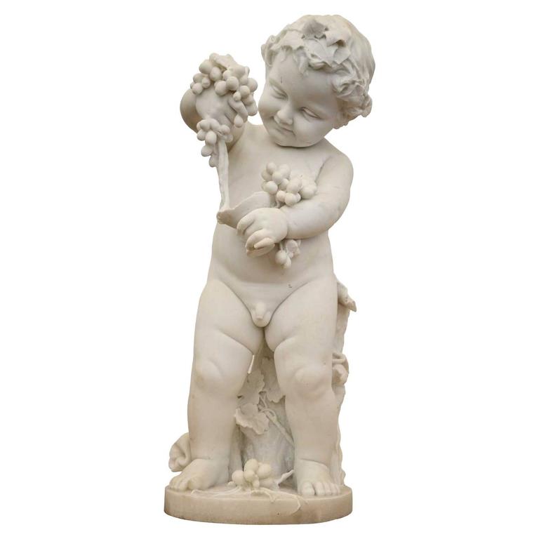 White Marble Statue of Bacchus or Putti, 19th Century For Sale at 1stDibs