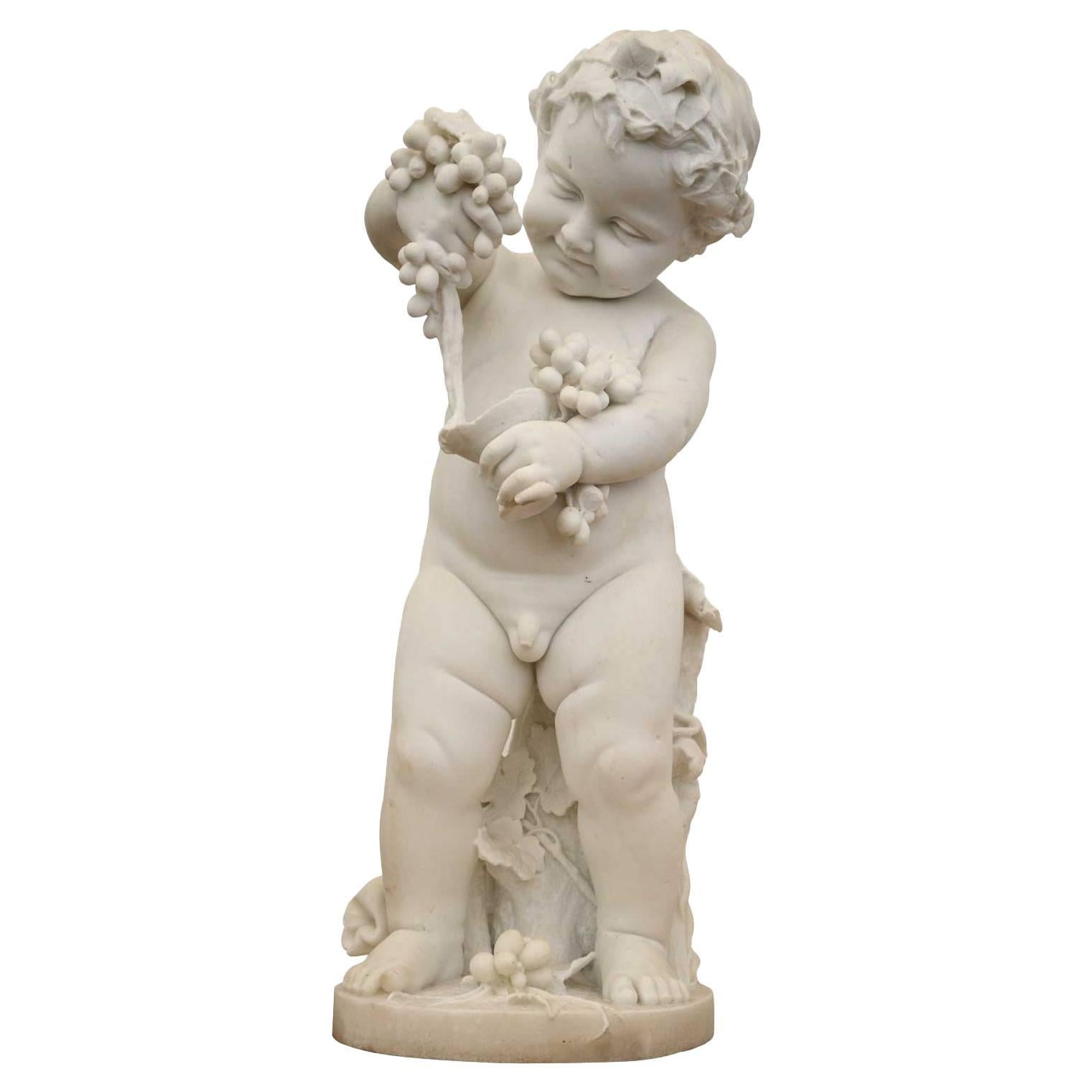 White Marble Statue of Bacchus or Putti, 19th Century For Sale