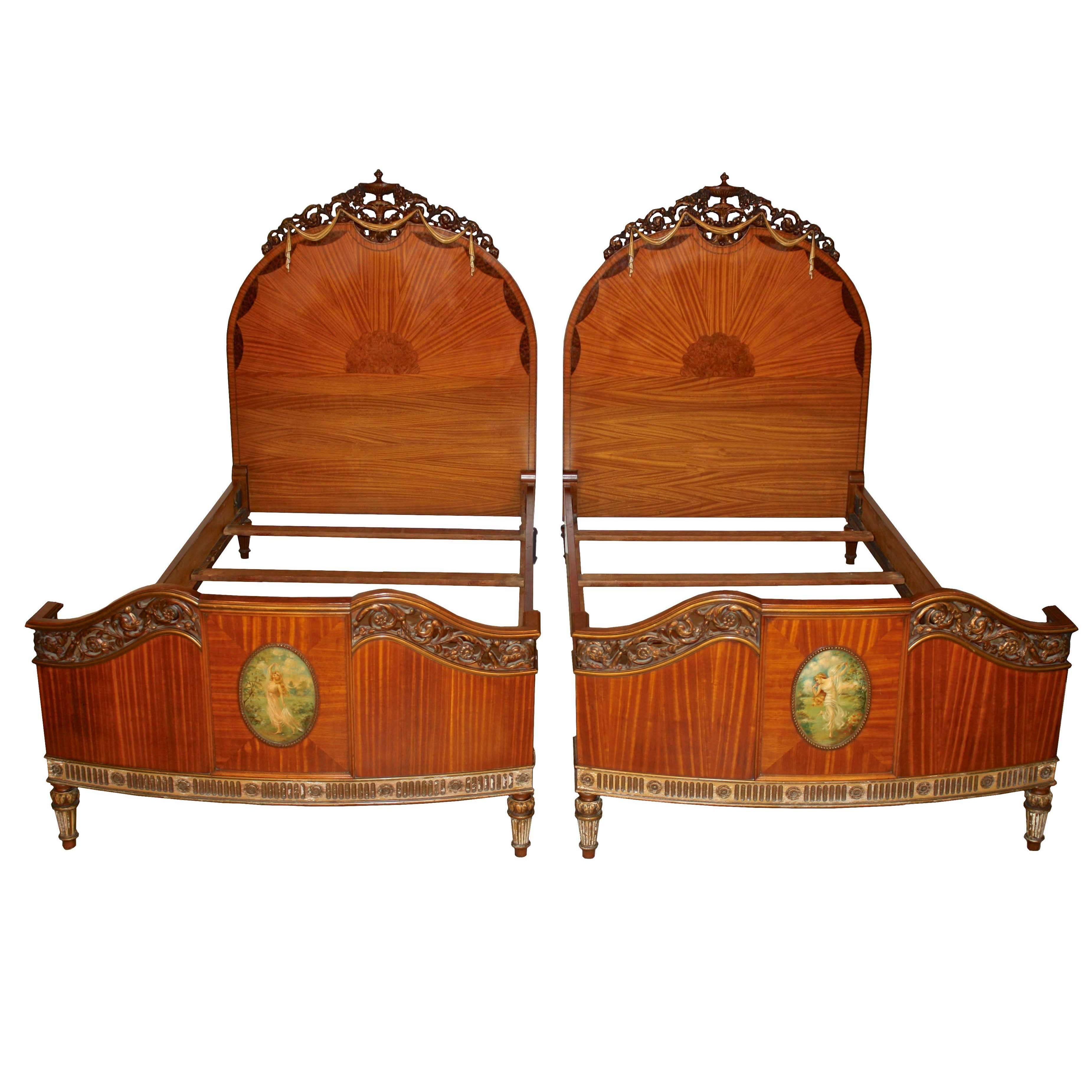 PAIR of Art Nouveau Beds