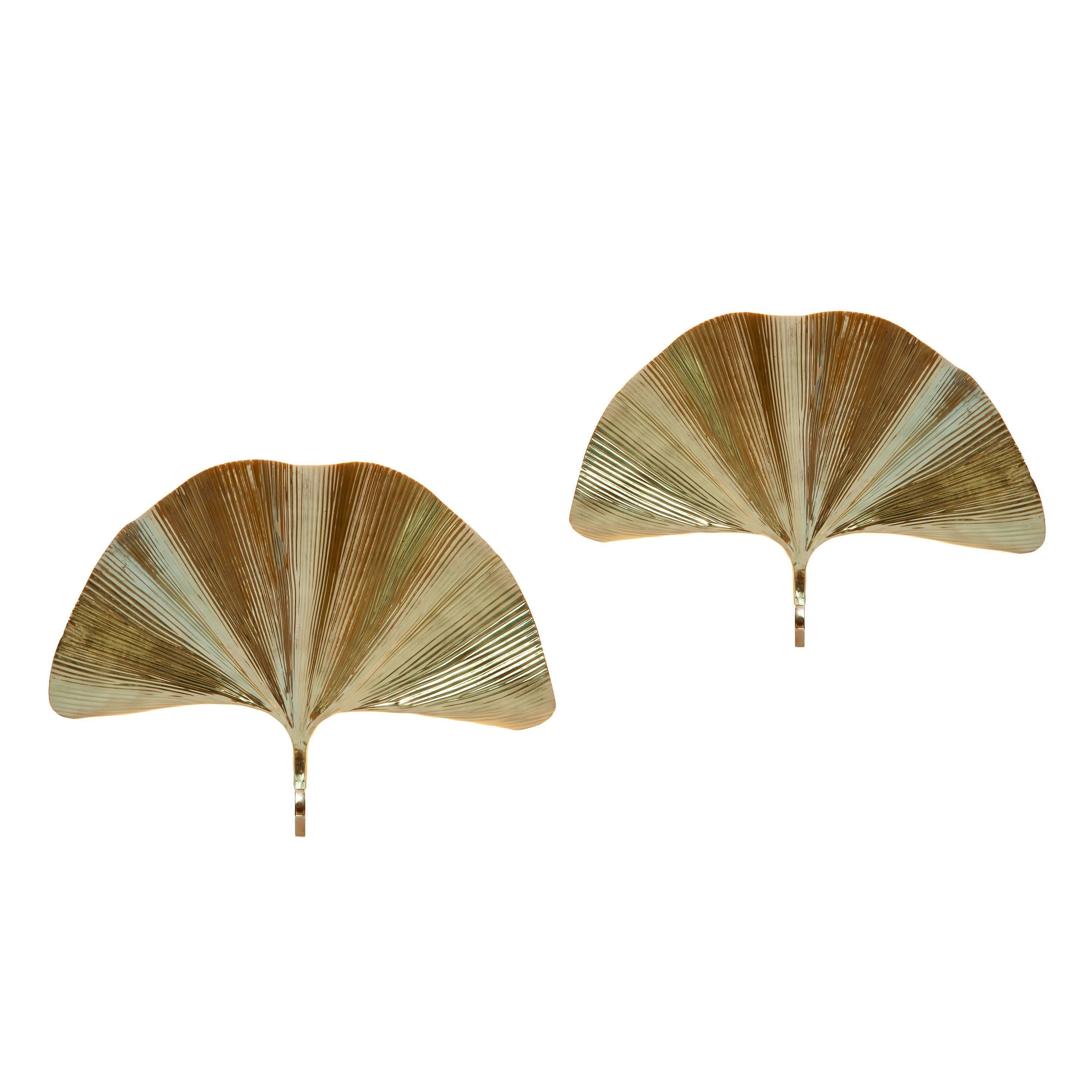 Pair of large brass "Ginko" wall lights