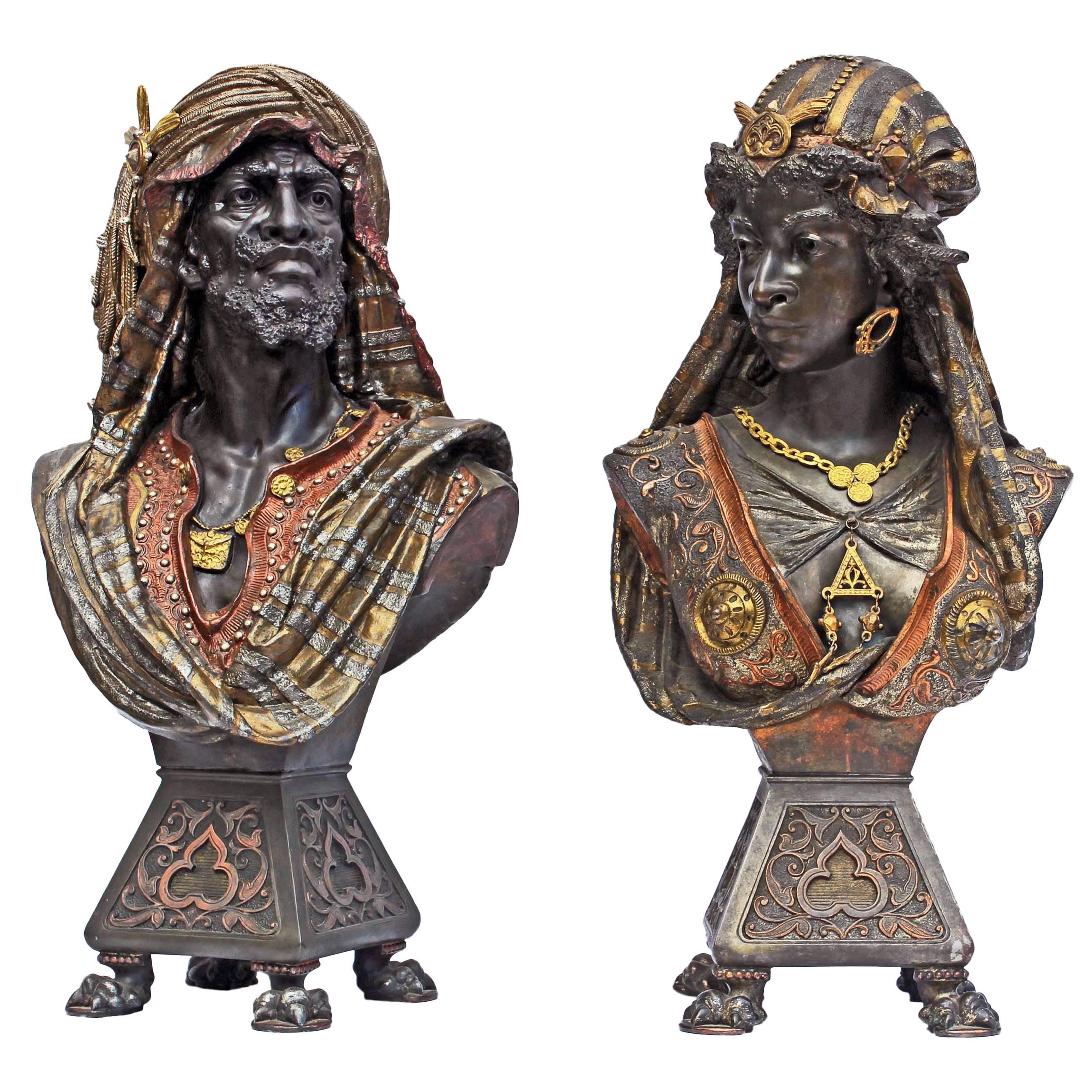 Pair of French Antique Orientalist Spelter Busts of Abyssinian Warriors