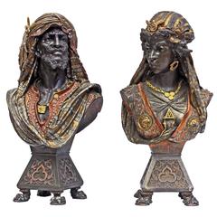 Pair of French Antique Orientalist Spelter Busts of Abyssinian Warriors