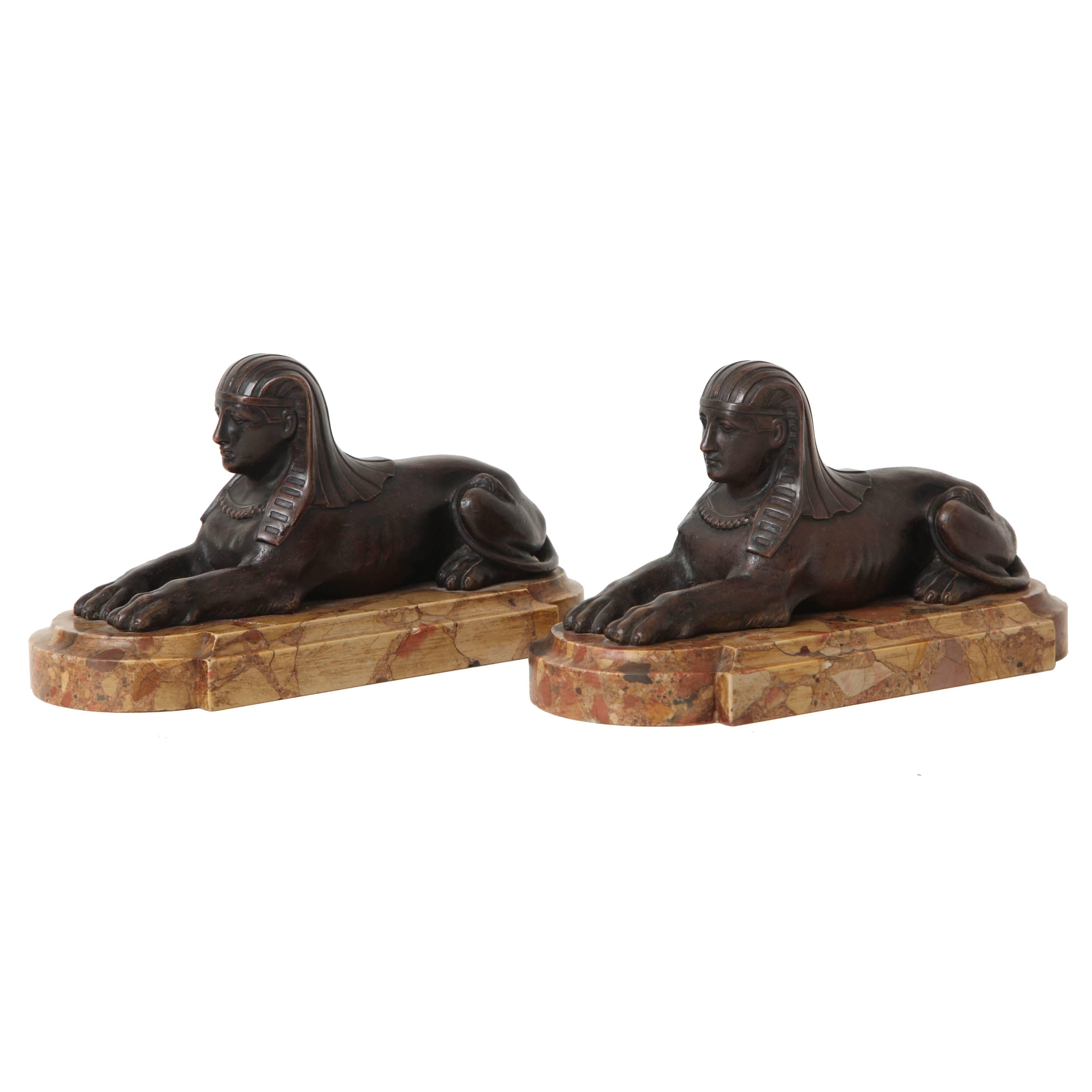 A Pair of Early 19th Century Bronze Sphinxes