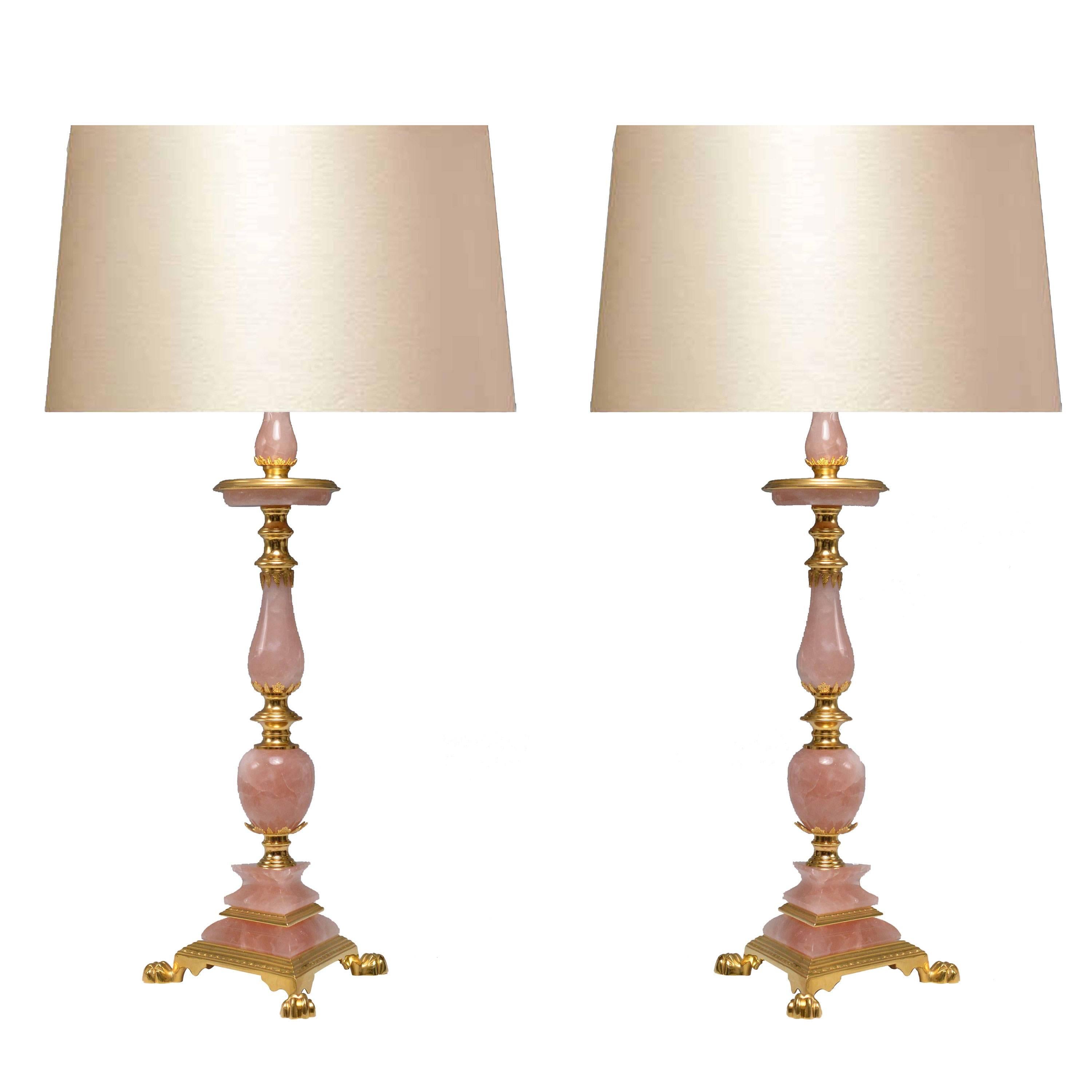Pair of OrmoluMounted Pink Rock Crystal Quartz Lamps at 1stDibs