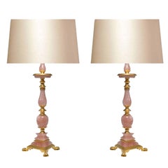 Pair of  Ormolu-Mounted Pink Rock Crystal Quartz Lamps