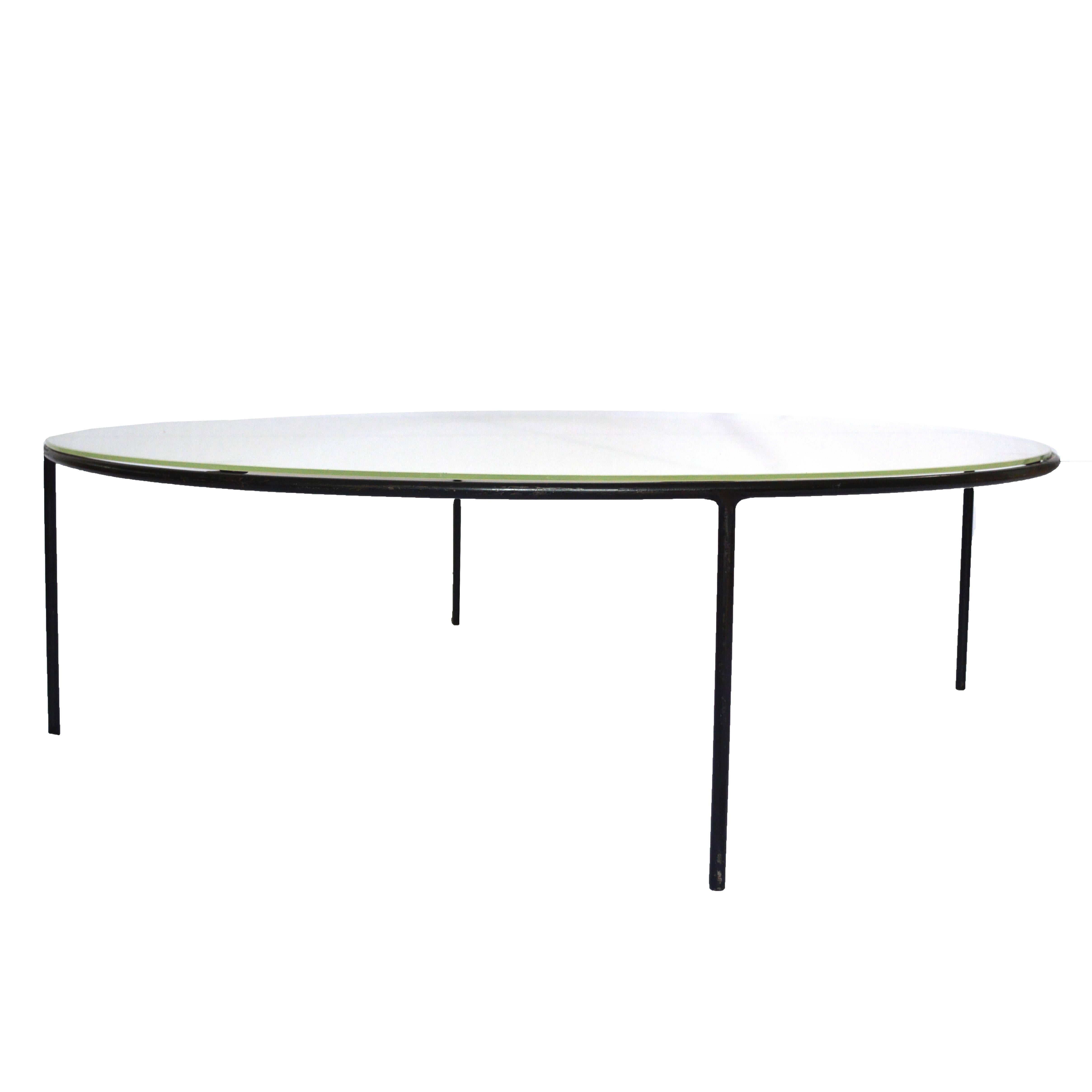 T.H. Robsjohn-Gibbings Milk Glass Top and Iron Coffee Table For Sale