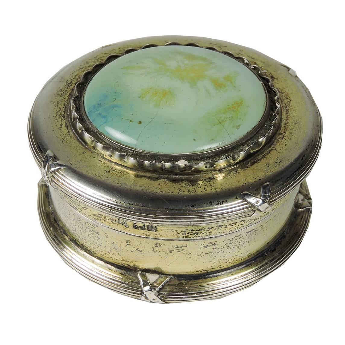 English Arts & Crafts Period Silver and Persian Turquoise Powder Box