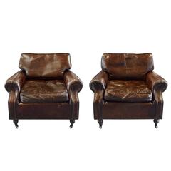 Pair of Italian Leather Club Chairs 